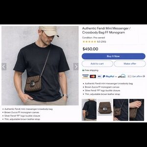 Fendi Zucca FF Mini Monogram Messenger Crossbody Bag with Silver Buckle